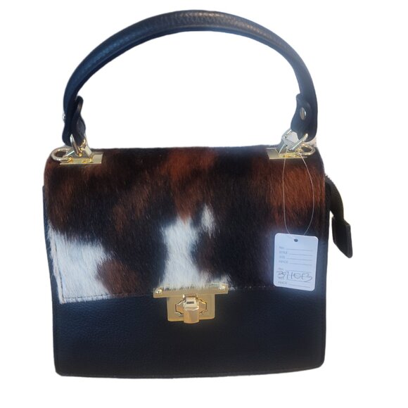 Charlie Leather “Gianella” Black Leather with Fur Handbag & Crossbody–NWT - Picture 9 of 12